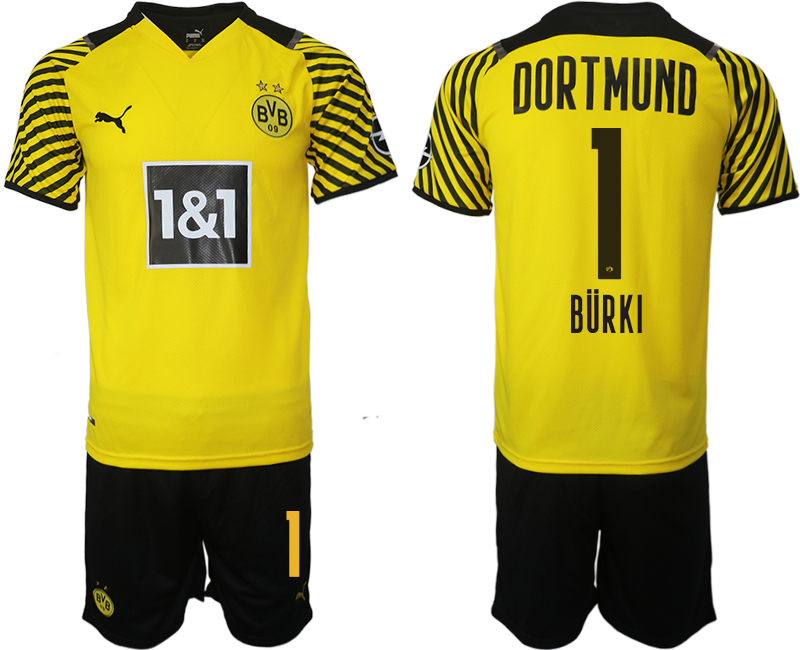 Men 2021-2022 Club Borussia Dortmund home #1 yellow Soccer Jersey
